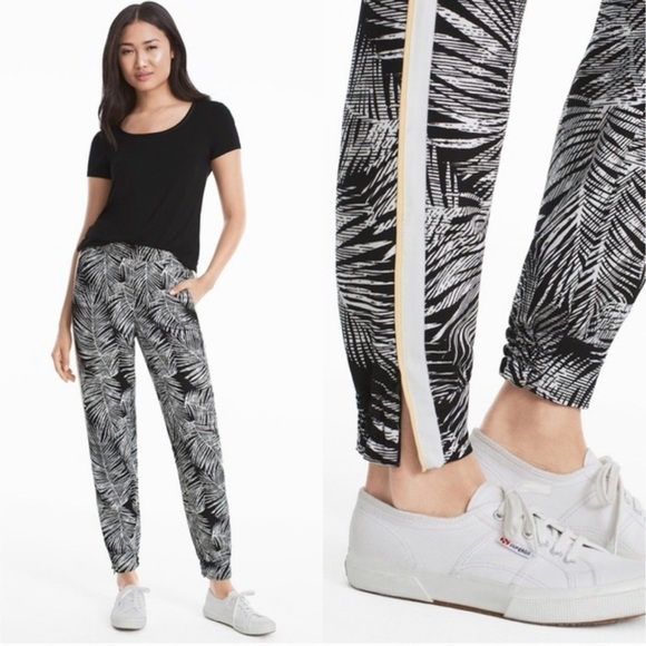 NEW white house black market size 0 The Jogger Palm Print Side Stripe Pants - Picture 1 of 8